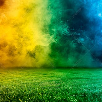 Campo de futebol com fumaça nas cores da bandeira do brasil 11