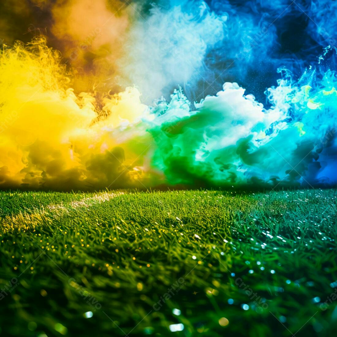 Campo de futebol com fumaça colorida