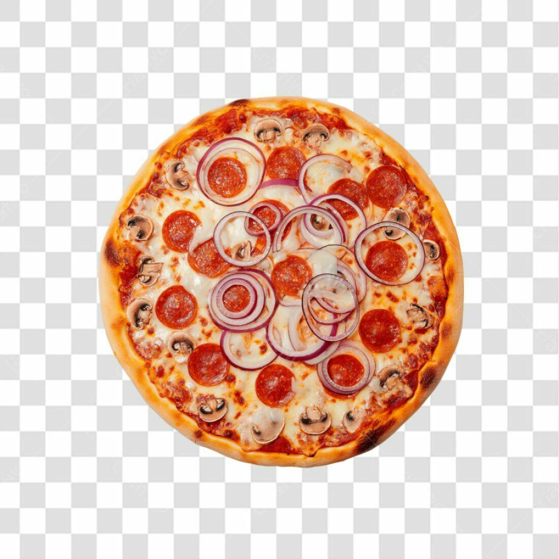 Imagem Pizza Calabresa Cebola e Cogumelo PNG com fundo transparente