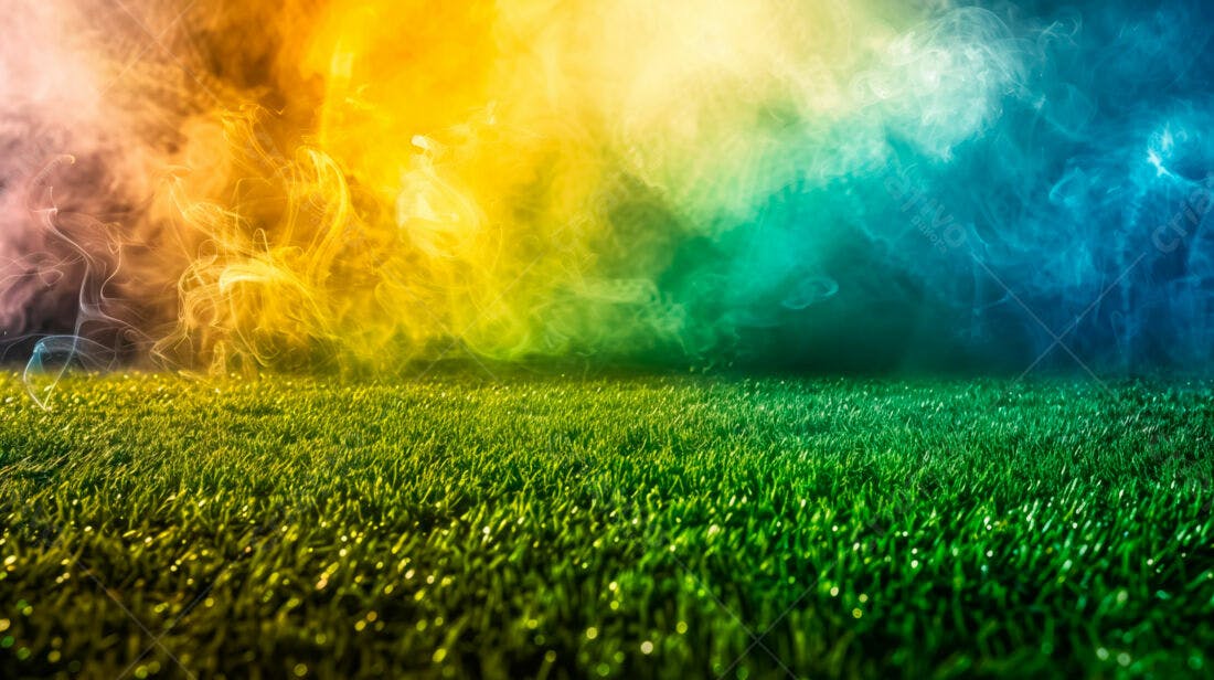 Gramado verde com fumaça colorida