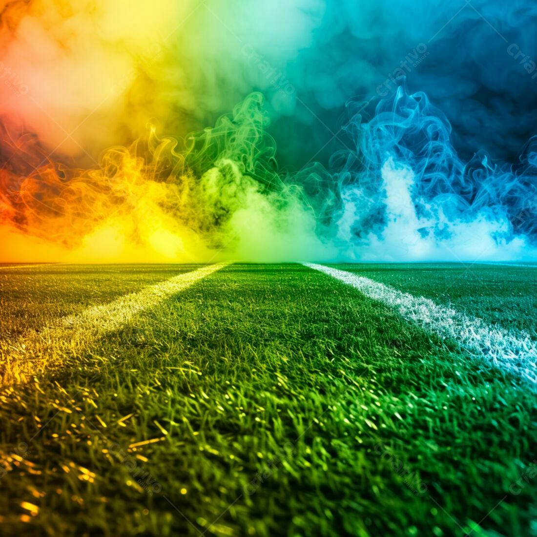 Campo de futebol com fumaça colorida