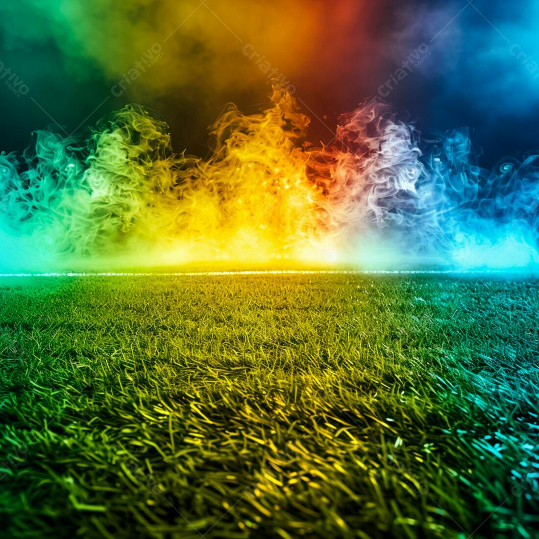 Campo de grama com fumaça colorida