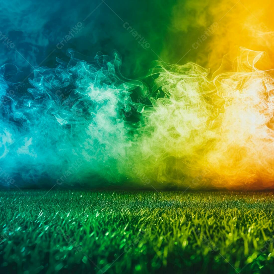 Campo gramado com fumaça colorida