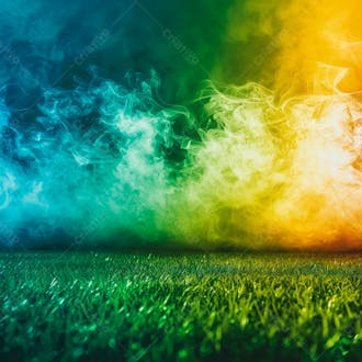 Campo de futebol com fumaça nas cores da bandeira do brasil 22