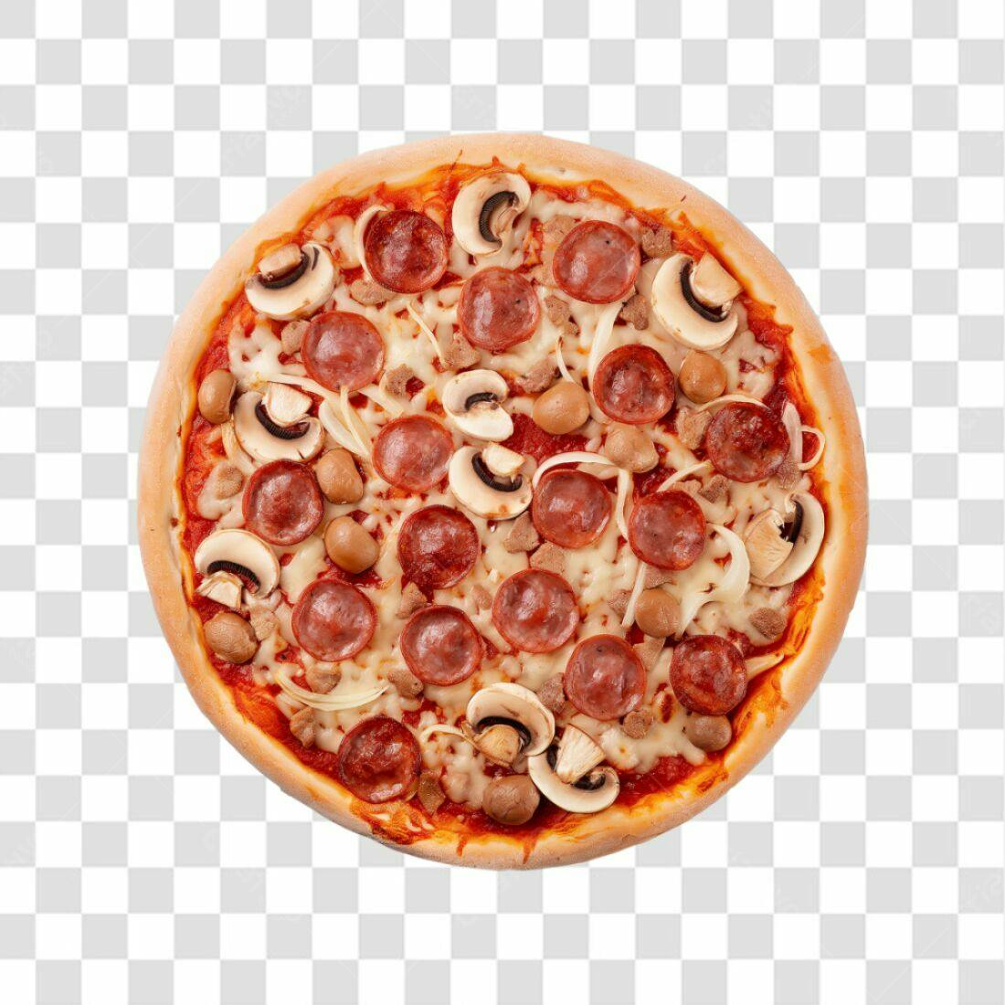 Imagem Pizza Calabresa Cogumelos PNG com fundo transparente
