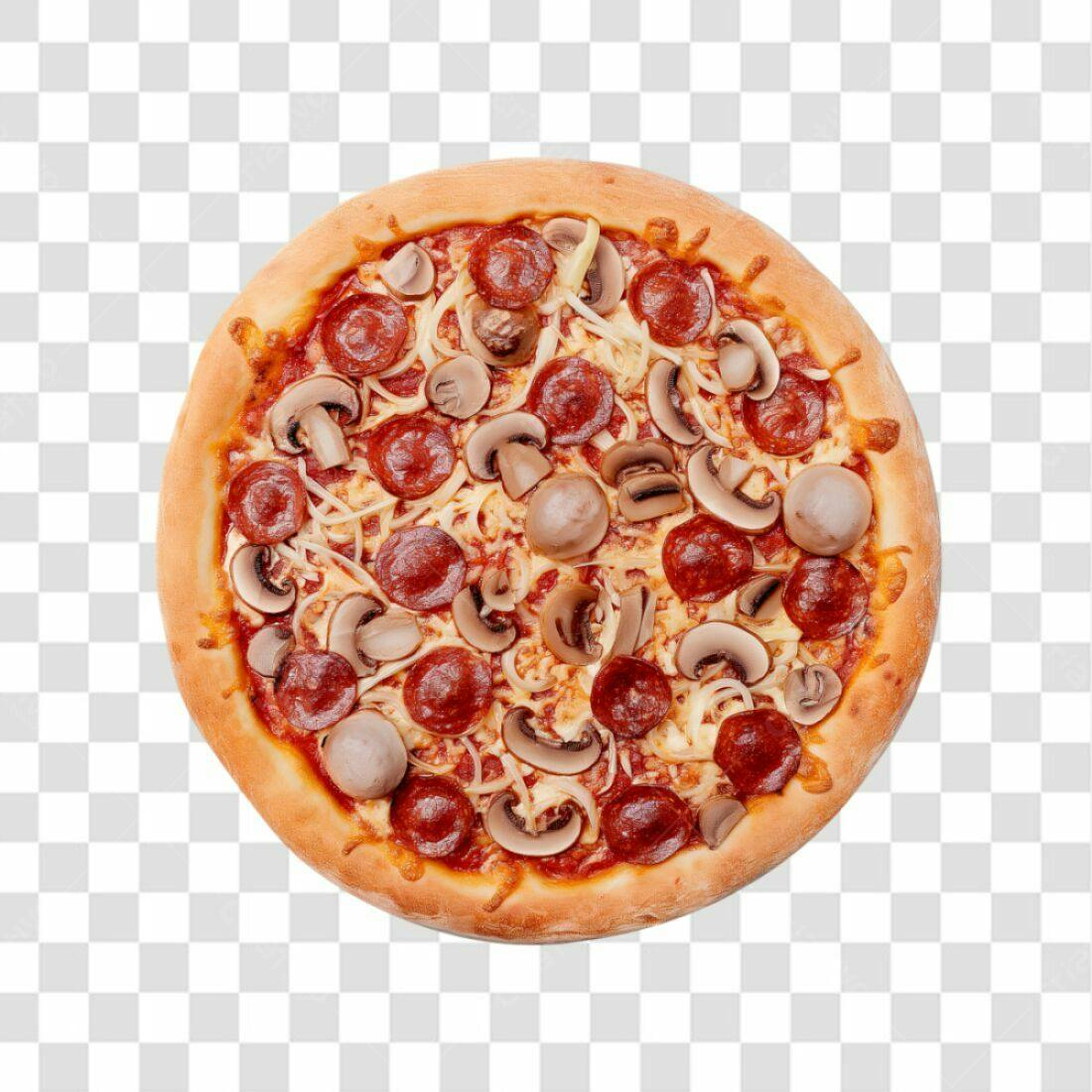 Imagem Pizza Pepperoni e Cogumelos PNG com fundo transparente