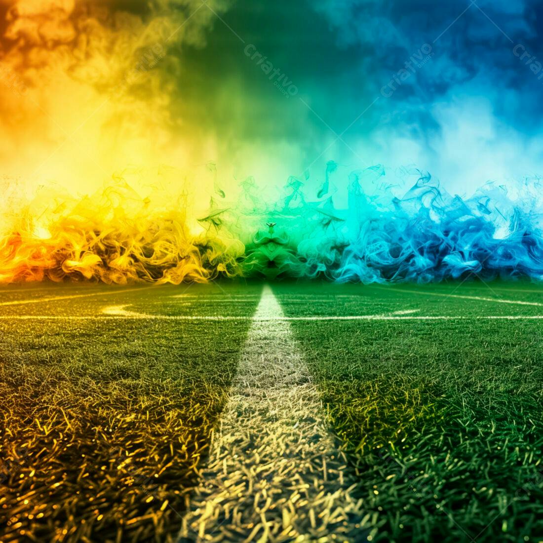 Campo de futebol com fumaça colorida