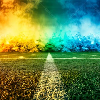 Campo de futebol com fumaça nas cores da bandeira do brasil 27
