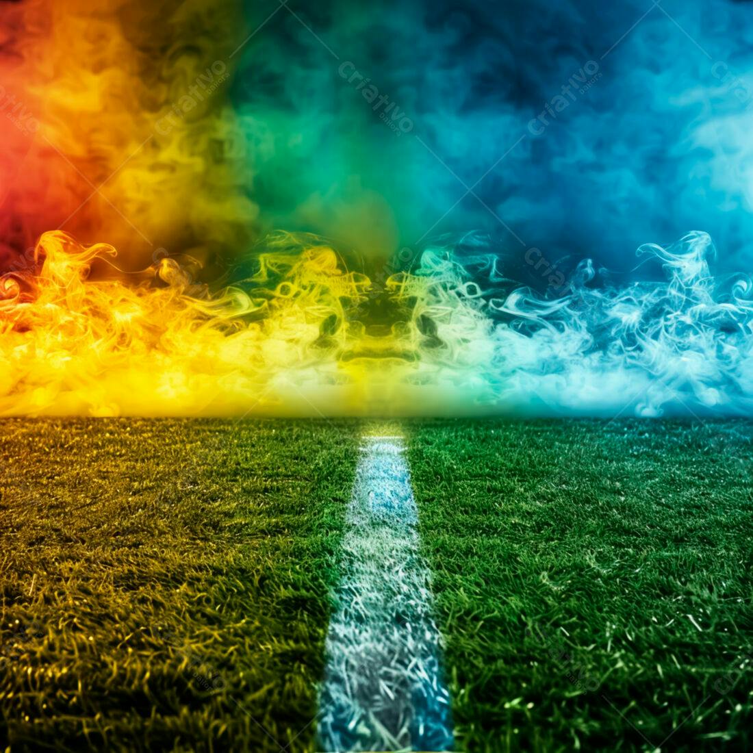 Campo de futebol com fumaça colorida