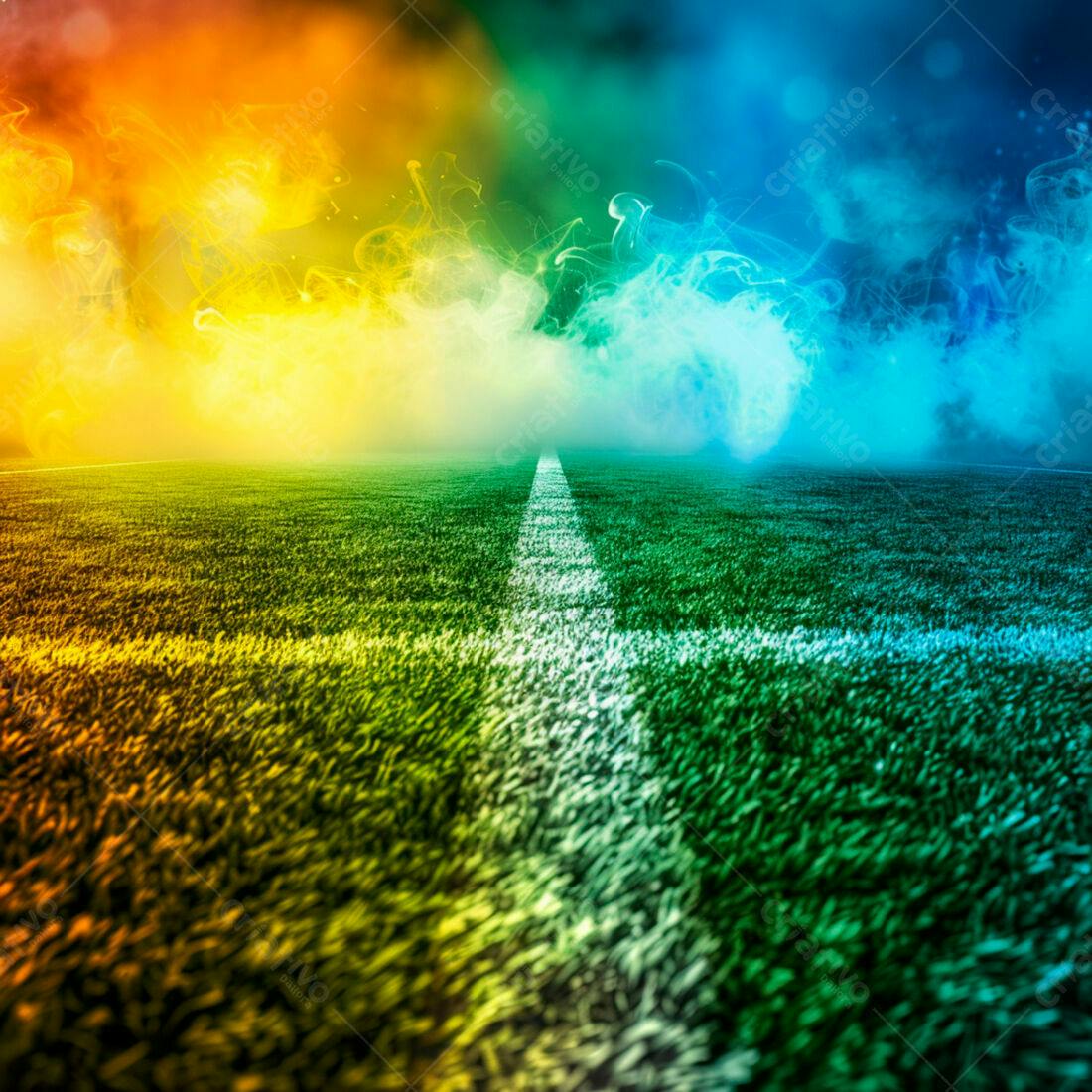 Campo de futebol com fumaça colorida