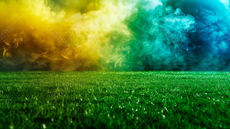 Campo de futebol com fumaça nas cores da bandeira do brasil 31