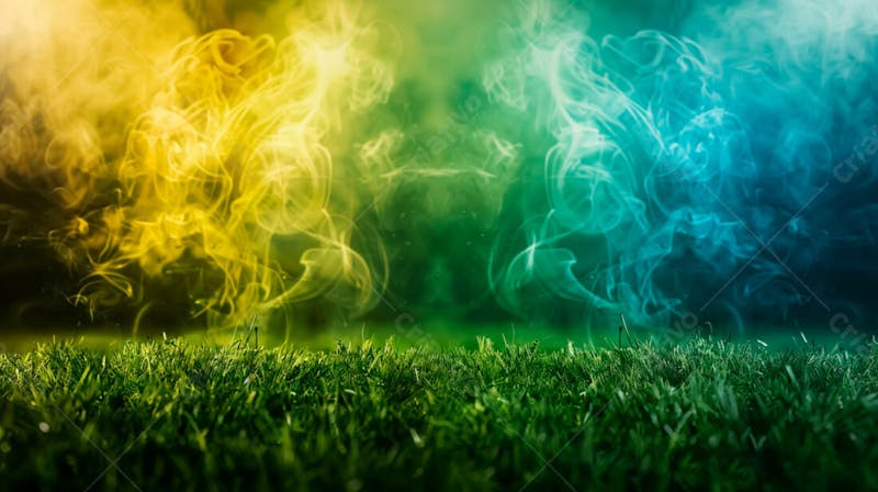 Campo de futebol com fumaça nas cores da bandeira do brasil 32