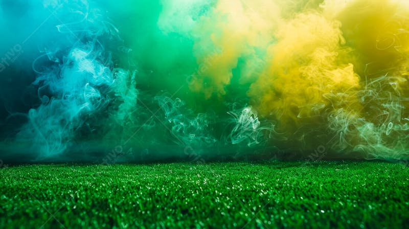 Campo de futebol com fumaça nas cores da bandeira do brasil 34