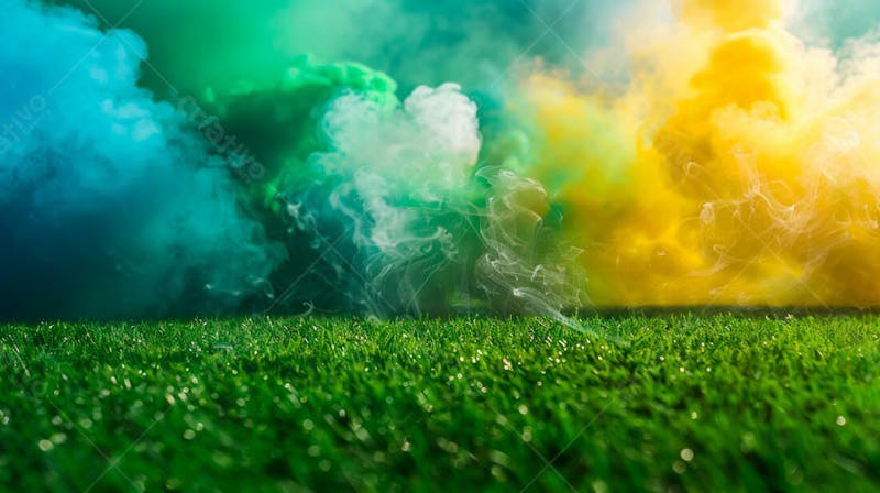 Campo de futebol com fumaça nas cores da bandeira do brasil 35