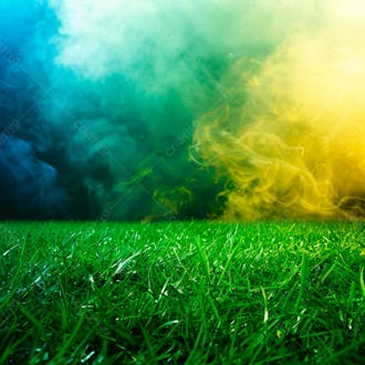 Campo de futebol com fumaça nas cores da bandeira do brasil 40