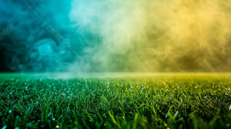 Campo de futebol com fumaça nas cores da bandeira do brasil 42