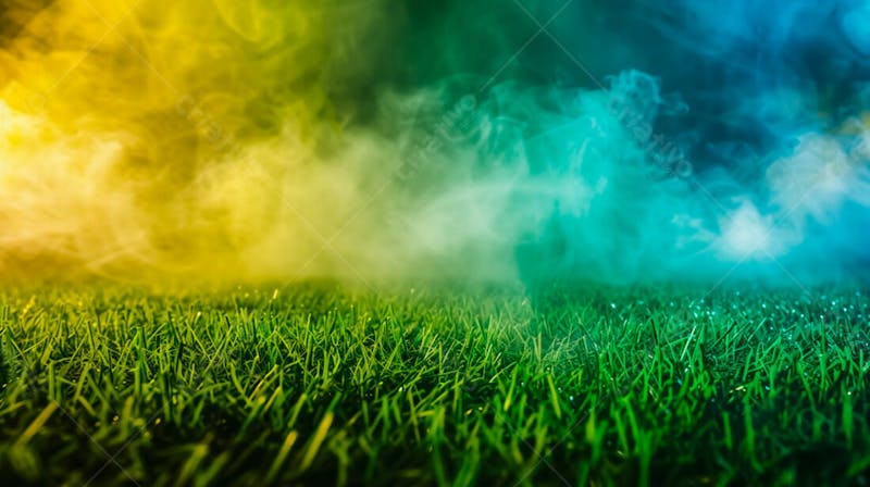 Campo de futebol com fumaça nas cores da bandeira do brasil 43