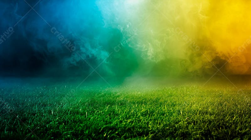 Campo de futebol com fumaça nas cores da bandeira do brasil 44