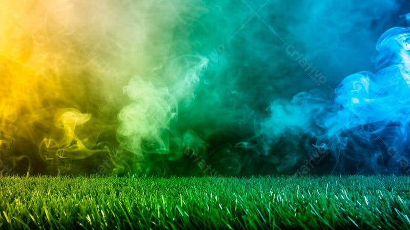 Campo de futebol com fumaça nas cores da bandeira do brasil 45