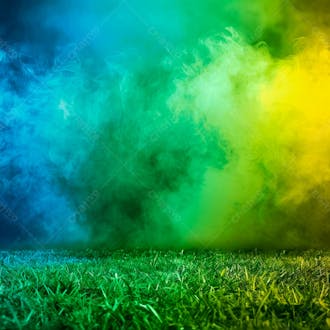 Campo de futebol com fumaça nas cores da bandeira do brasil 46