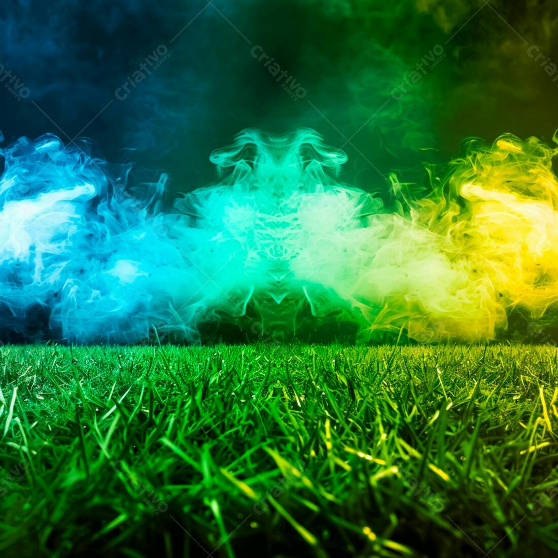 Grama Verde com Fumaça Azul Verde e Amarela