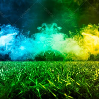 Campo de futebol com fumaça nas cores da bandeira do brasil 48