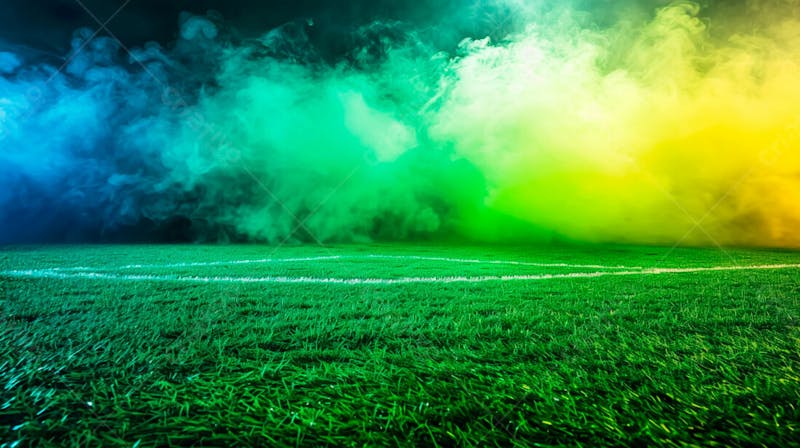 Campo de futebol com fumaça nas cores da bandeira do brasil 53
