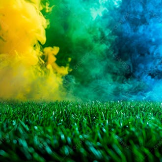 Campo de futebol com fumaça nas cores da bandeira do brasil 55