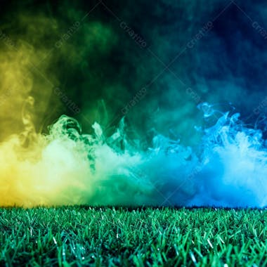 Campo de futebol com fumaça nas cores da bandeira do brasil 67