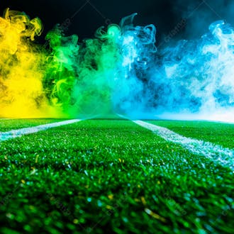 Campo de futebol com fumaça nas cores da bandeira do brasil 71