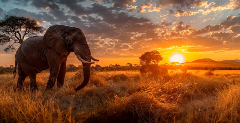 Imagem de um elefante na africa em um lindo por do sol 4