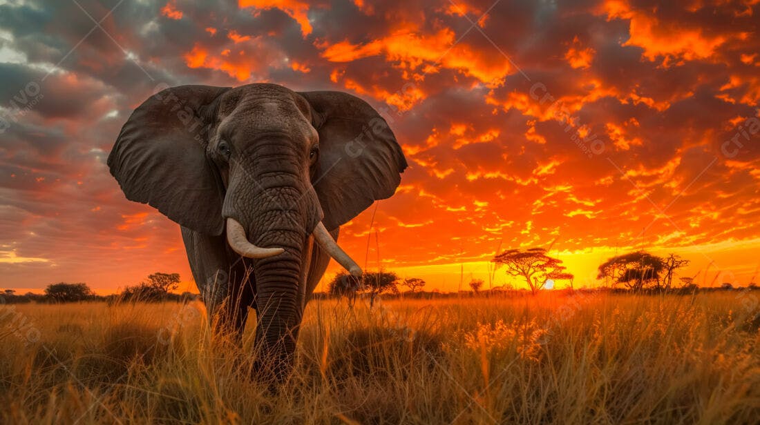 Elefante Africano ao Pôr do Sol