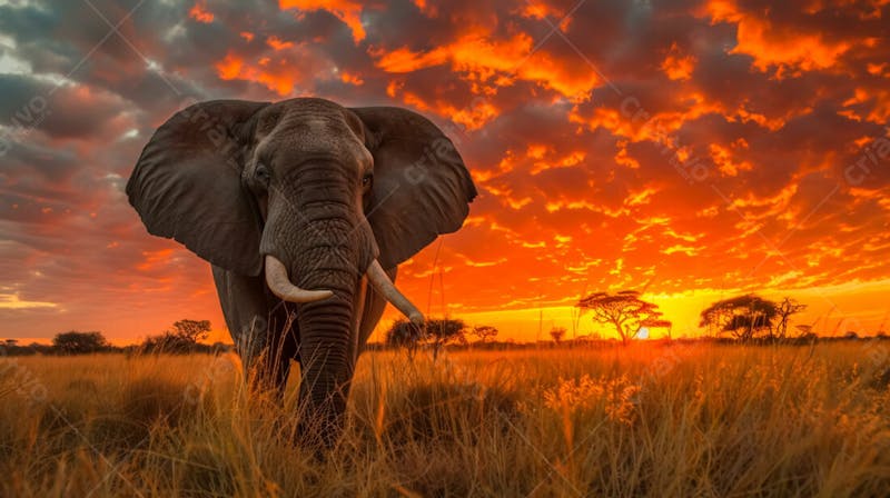 Imagem de um elefante na africa em um lindo por do sol 5