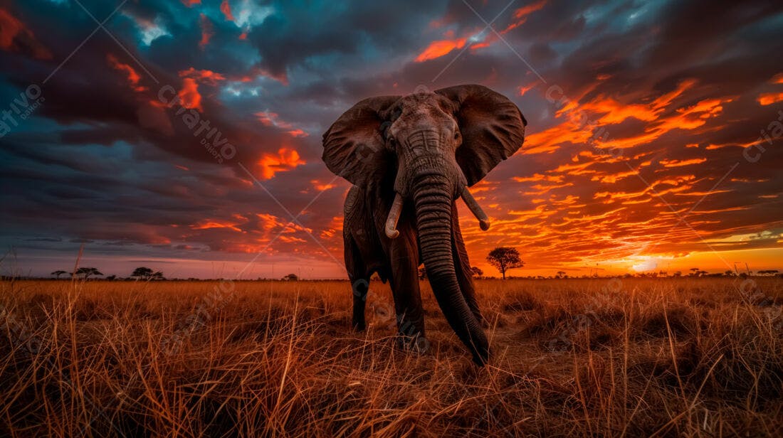 Elefante Africano ao Pôr do Sol