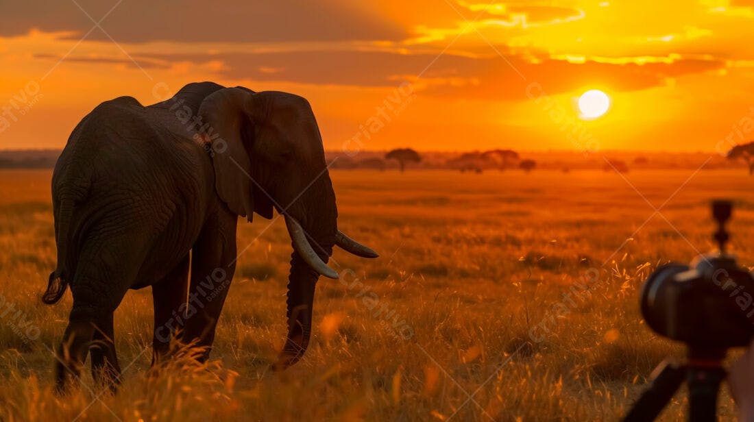 Elefante Africano ao Pôr do Sol