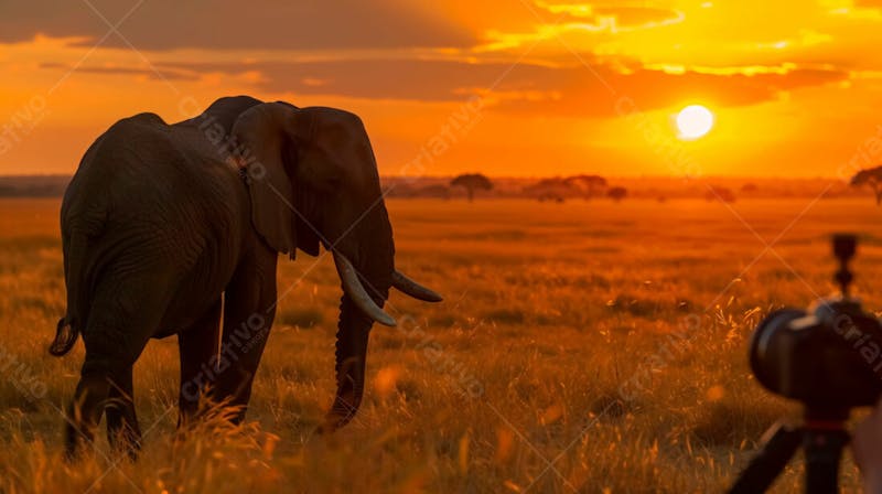 Imagem de um elefante na africa em um lindo por do sol 7