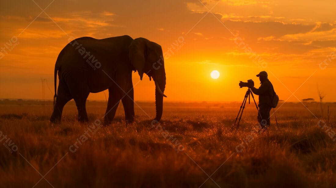 Elefante ao pôr do sol na savana africana