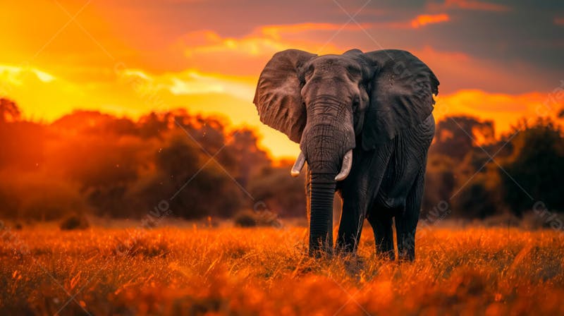 Imagem de um elefante na africa em um lindo por do sol 9