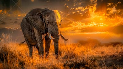 Imagem De Um Elefante Na Africa Em Um Lindo Por Do Sol 10