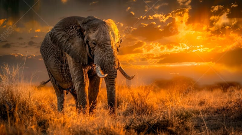 Imagem de um elefante na africa em um lindo por do sol 10
