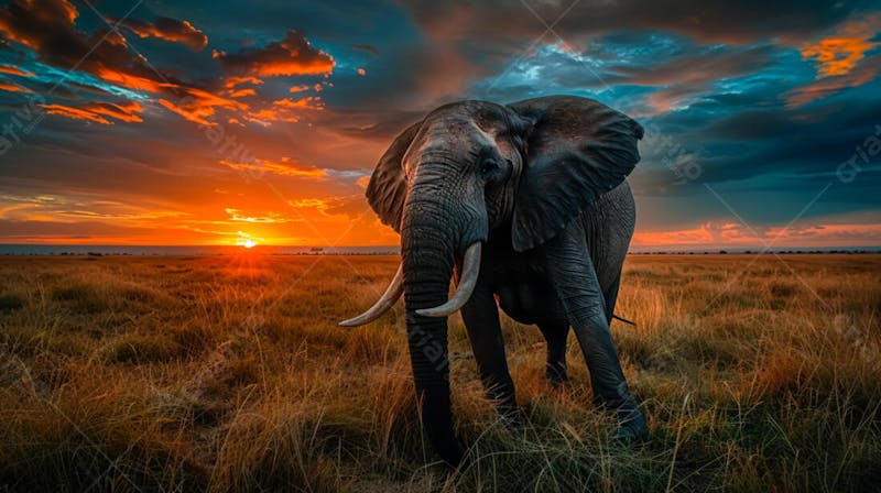 Imagem de um elefante na africa em um lindo por do sol 16