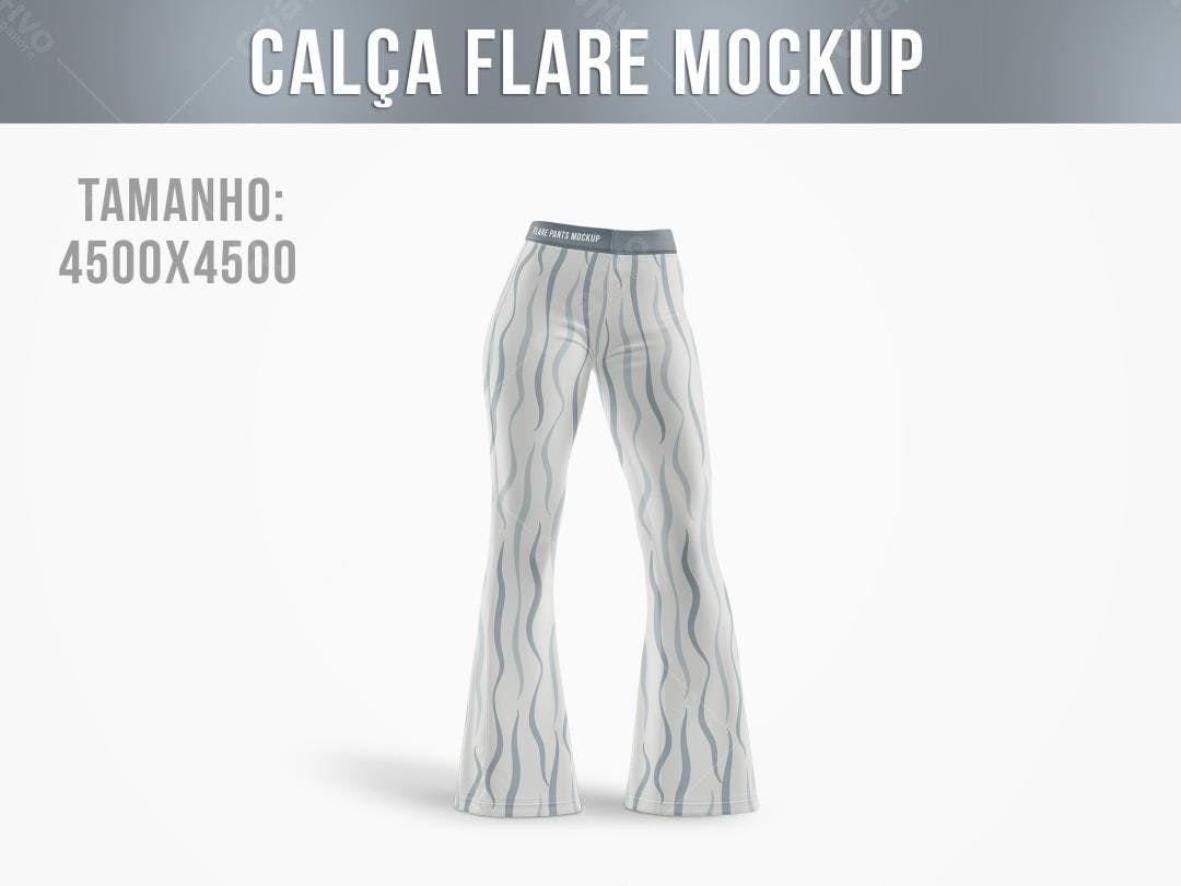 Mockup Calça Flare: Estampa Abstrata em Tons Claros