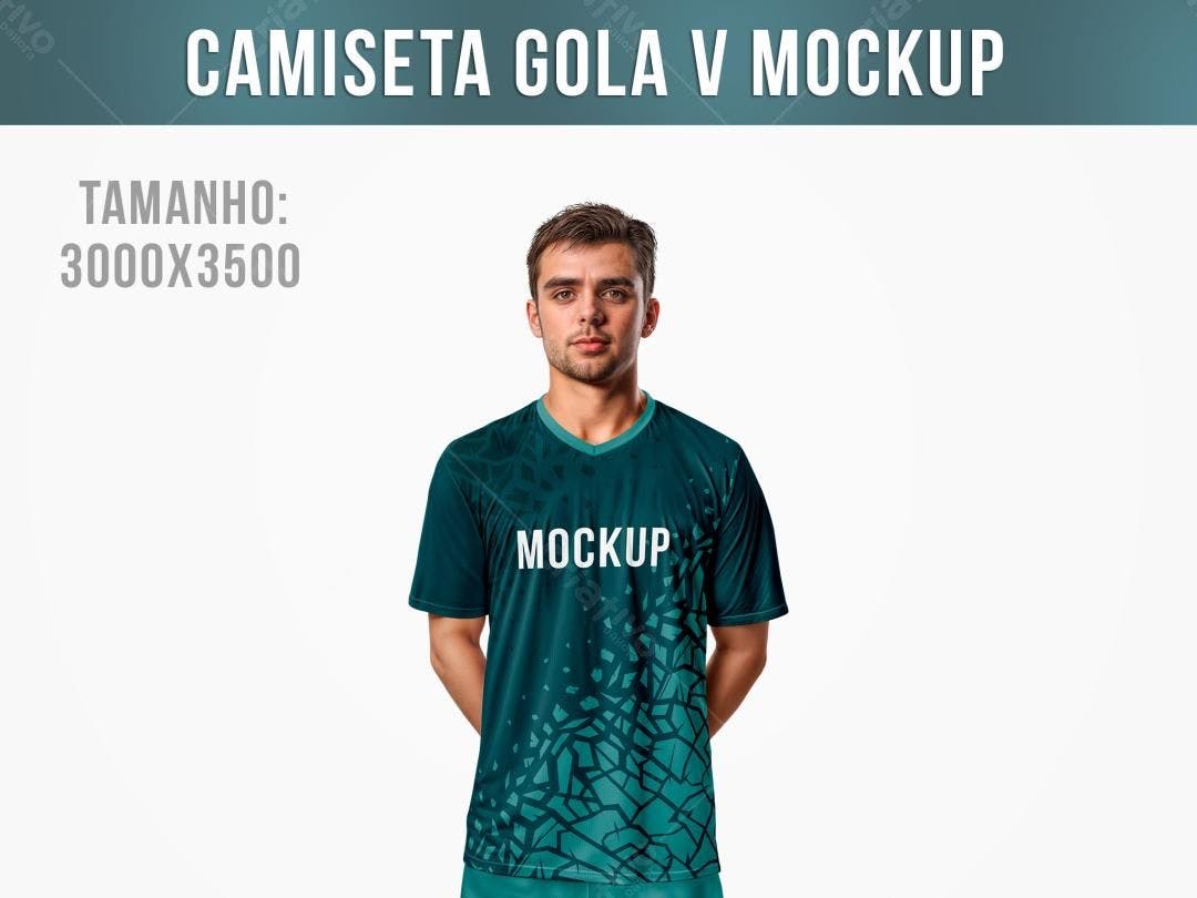 Mockup Camiseta Gola V Verde Escuro com Design Moderno