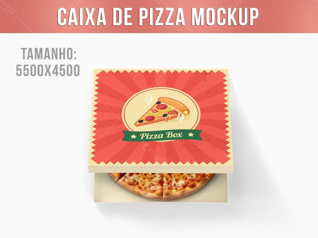 Mockup Caixa Pizza Vintage: Design Vermelho e Bege