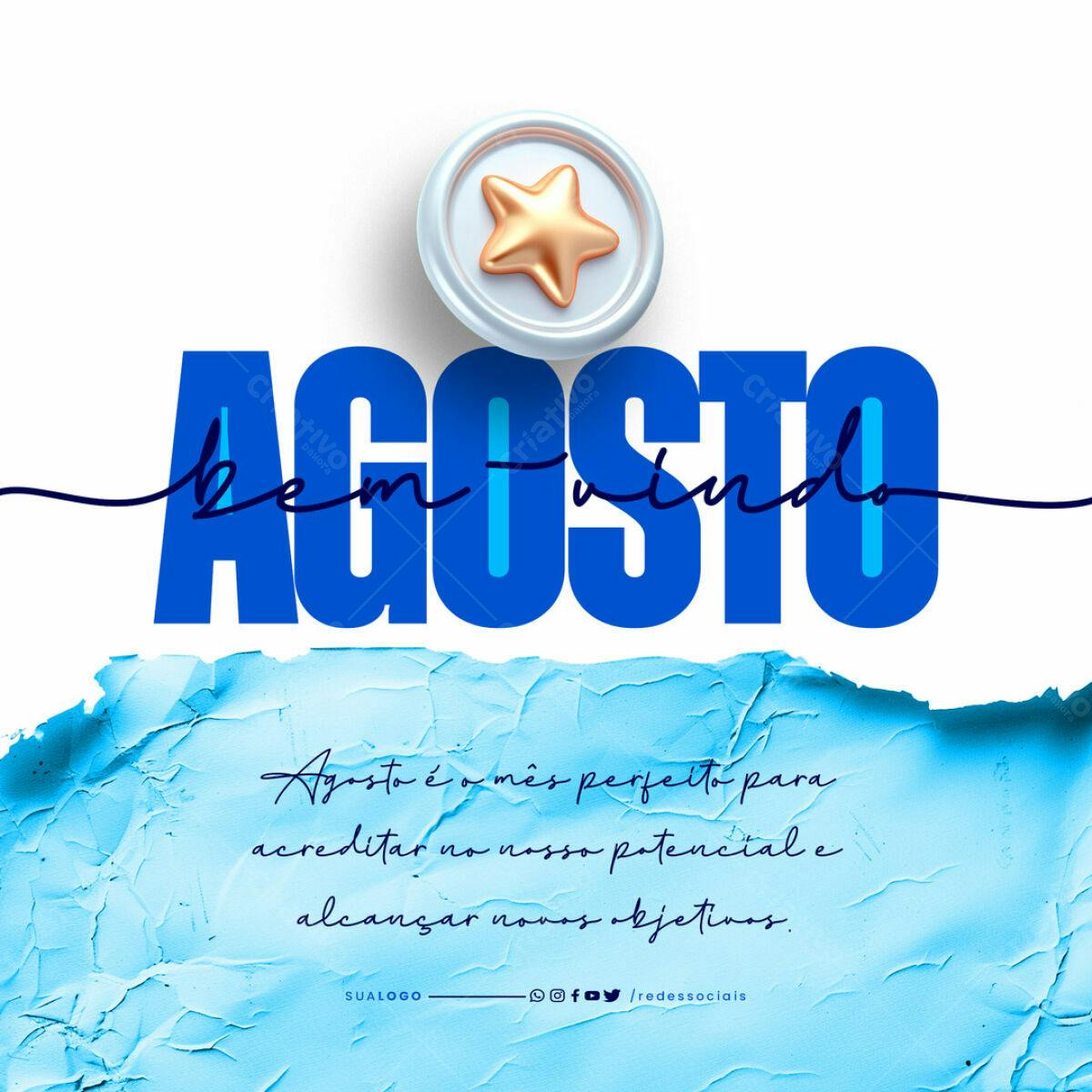 Post para Boas Vindas Agosto PSD Editável