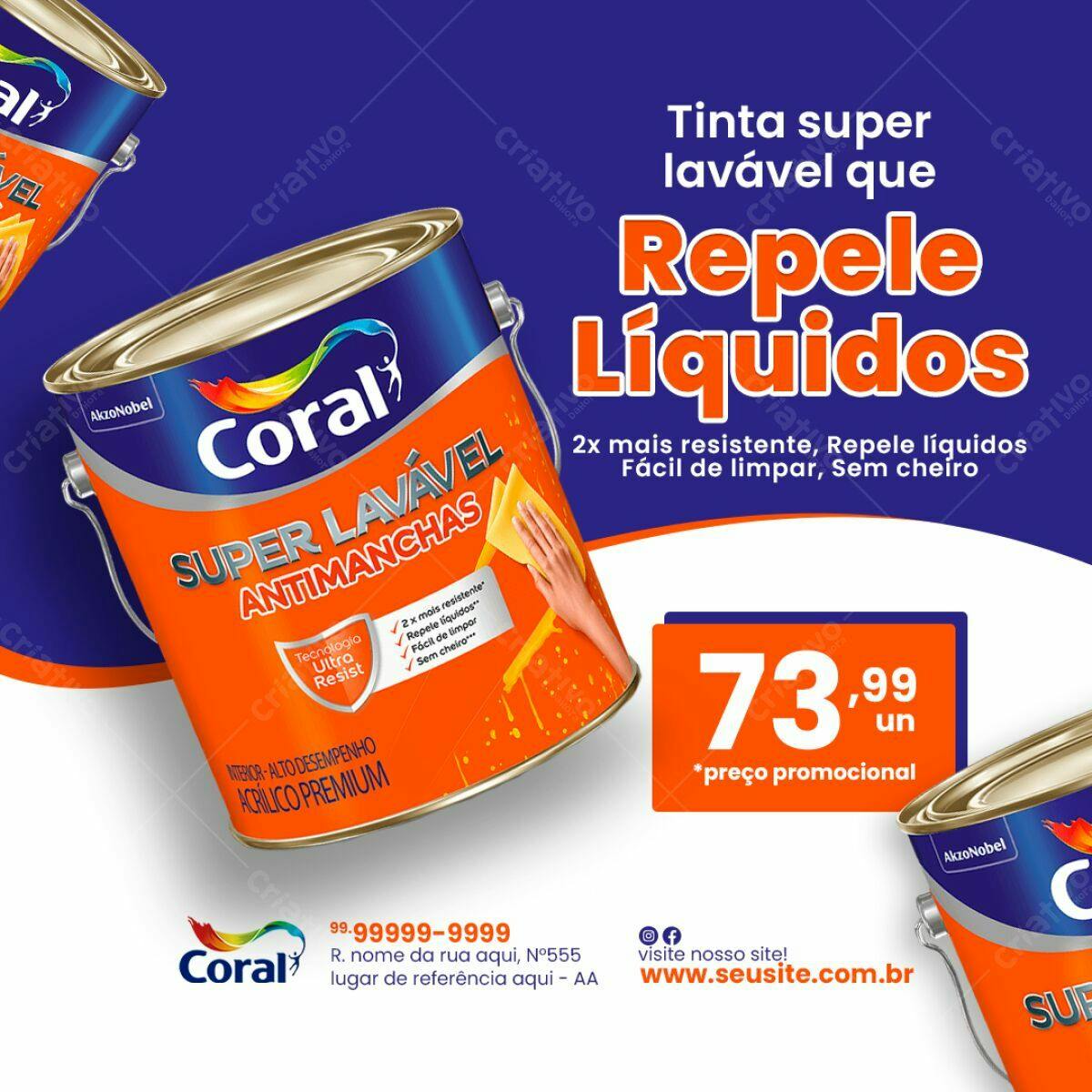 Flyer Promoção Tinta Coral Super Lavável PSD Editável