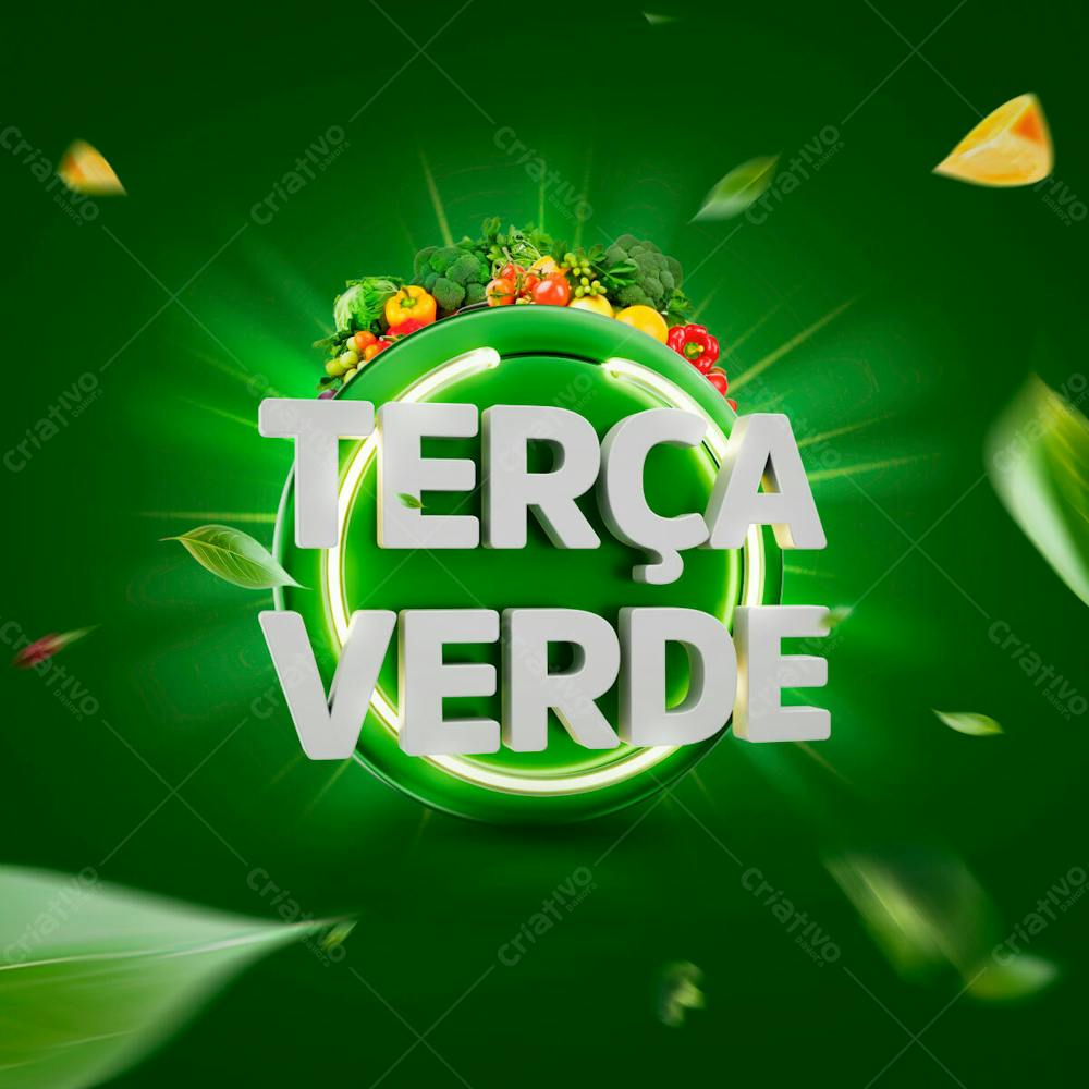 Selo 3D Terça Verde Render Varejo