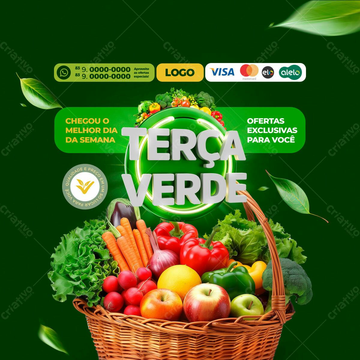 Flyer Terça Verde com Frutas e Legumes PSD Editável
