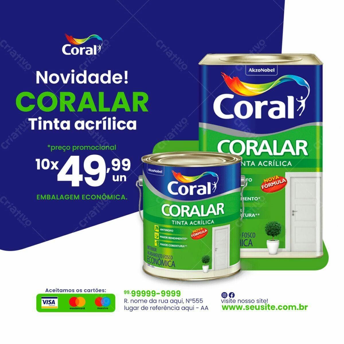 Embalagem de Tinta Acrílica Coral PSD Editável