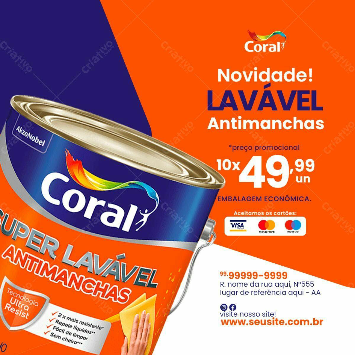 Embalagem de Tinta Coral Lavável PSD Editável